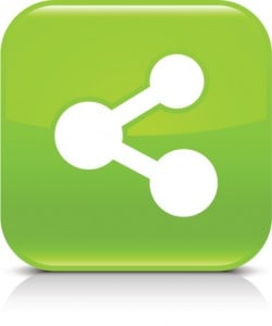 Green icon share sign glossy rounded square web button